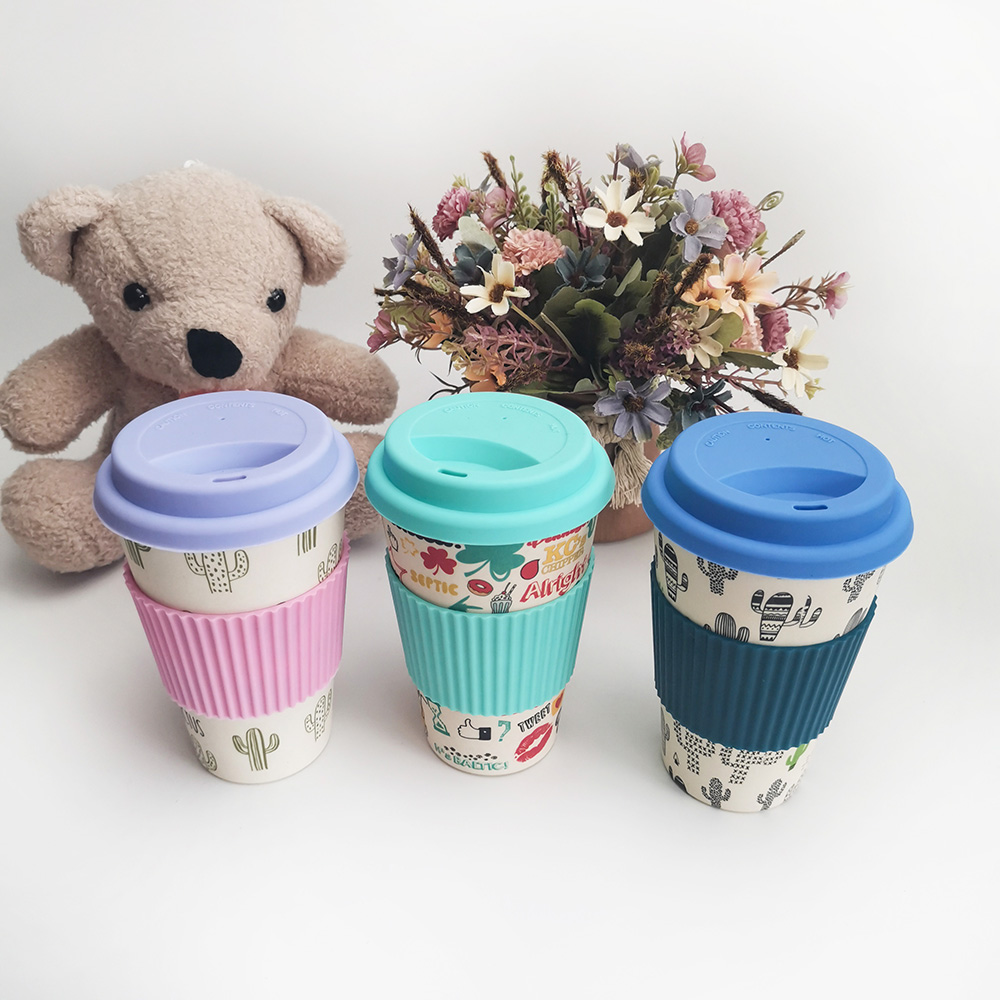 Thiết kế không độc hại Tách cà phê Melamine / Sợi tre 400ML có nắp đậy